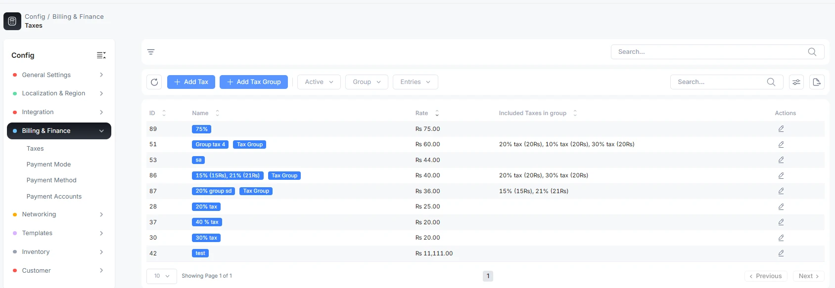 Taxes list