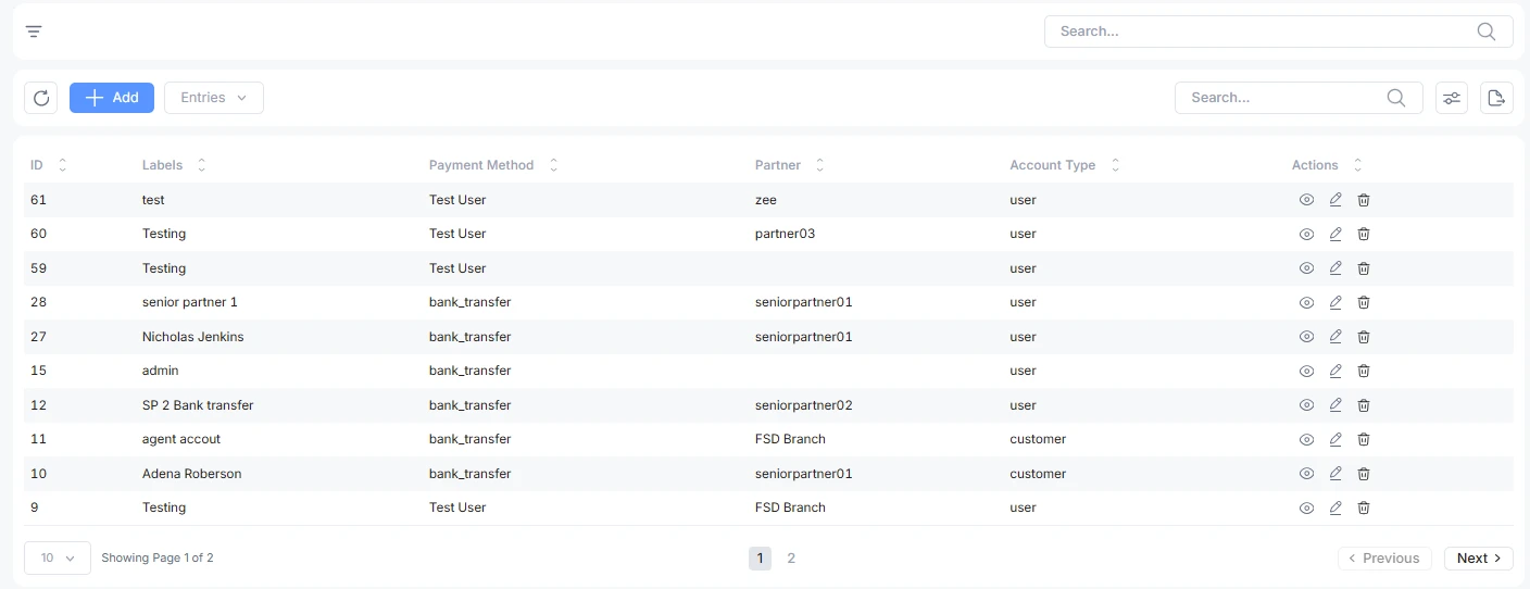 payment account list