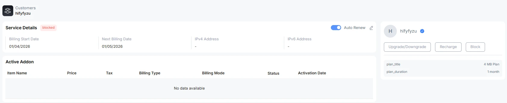 in case, isp block customer, manually unblock the customer