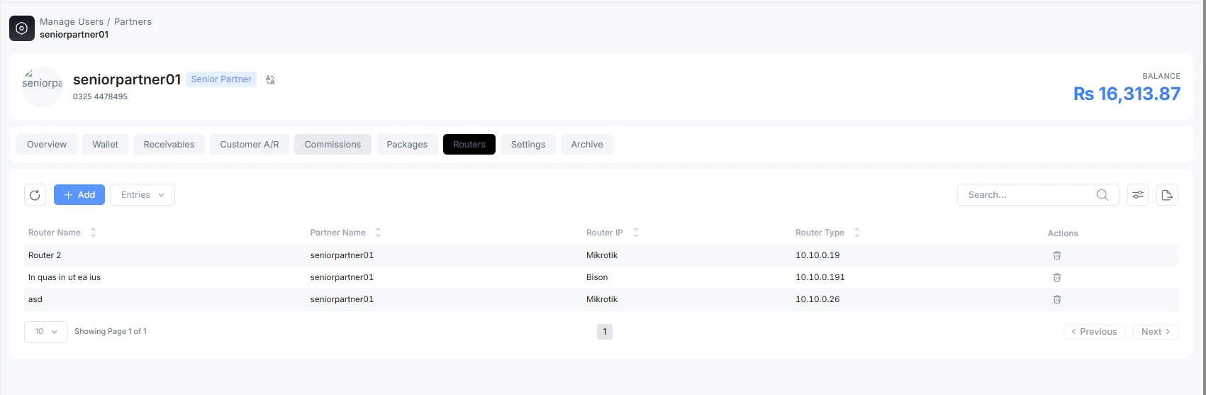 Partner profile router assignment screen