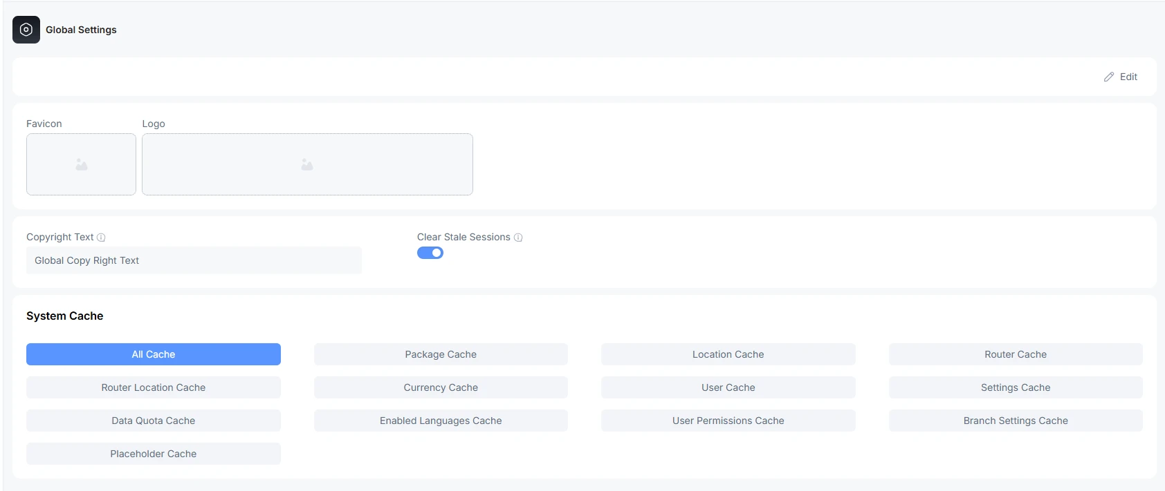 Global settings interface for branding and shared system options