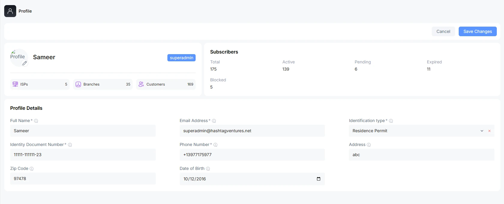 Edit Super Admin Profile